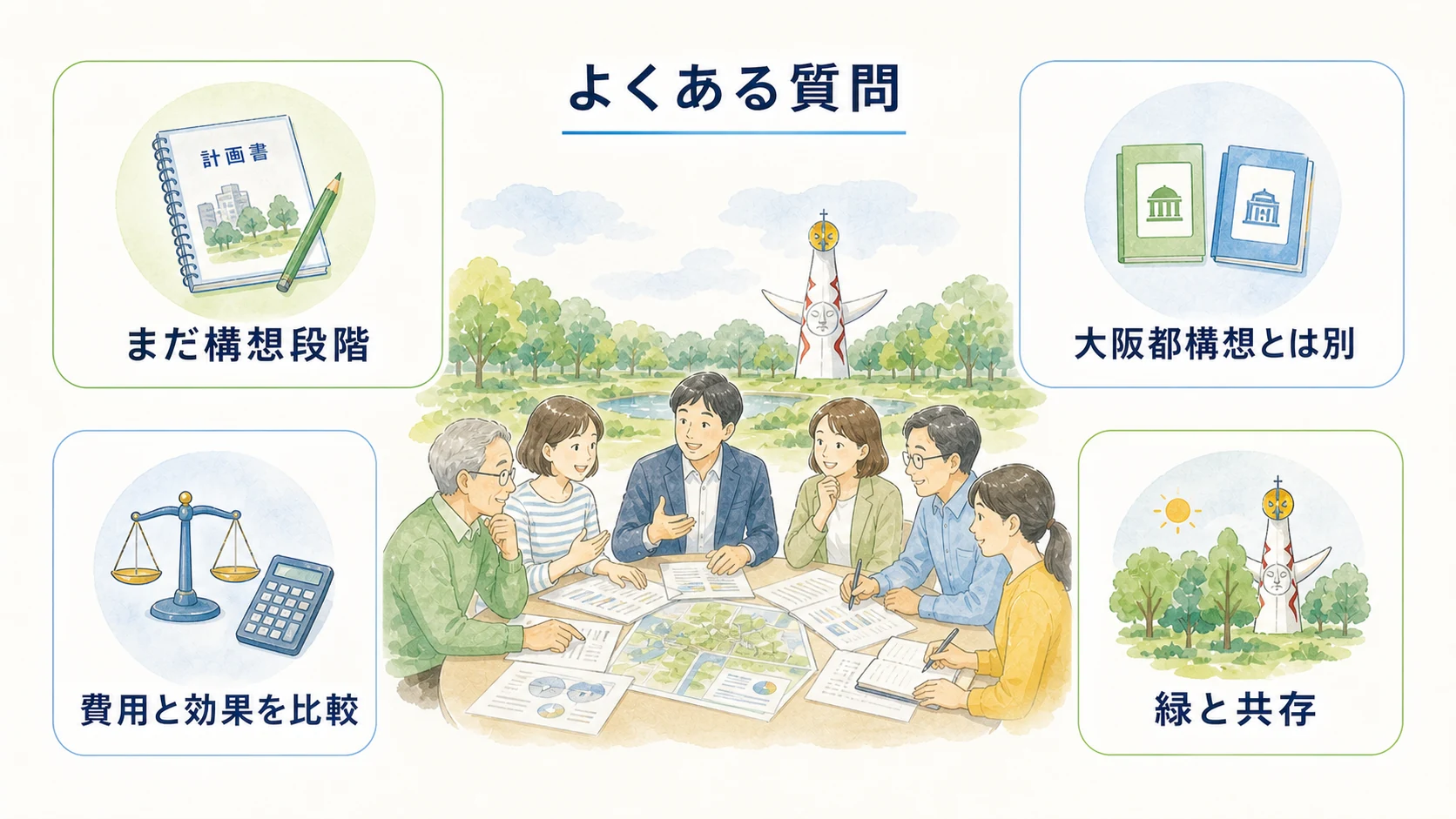 大阪副首都構想について、市民・議員・専門家が疑問や不安を話し合う様子